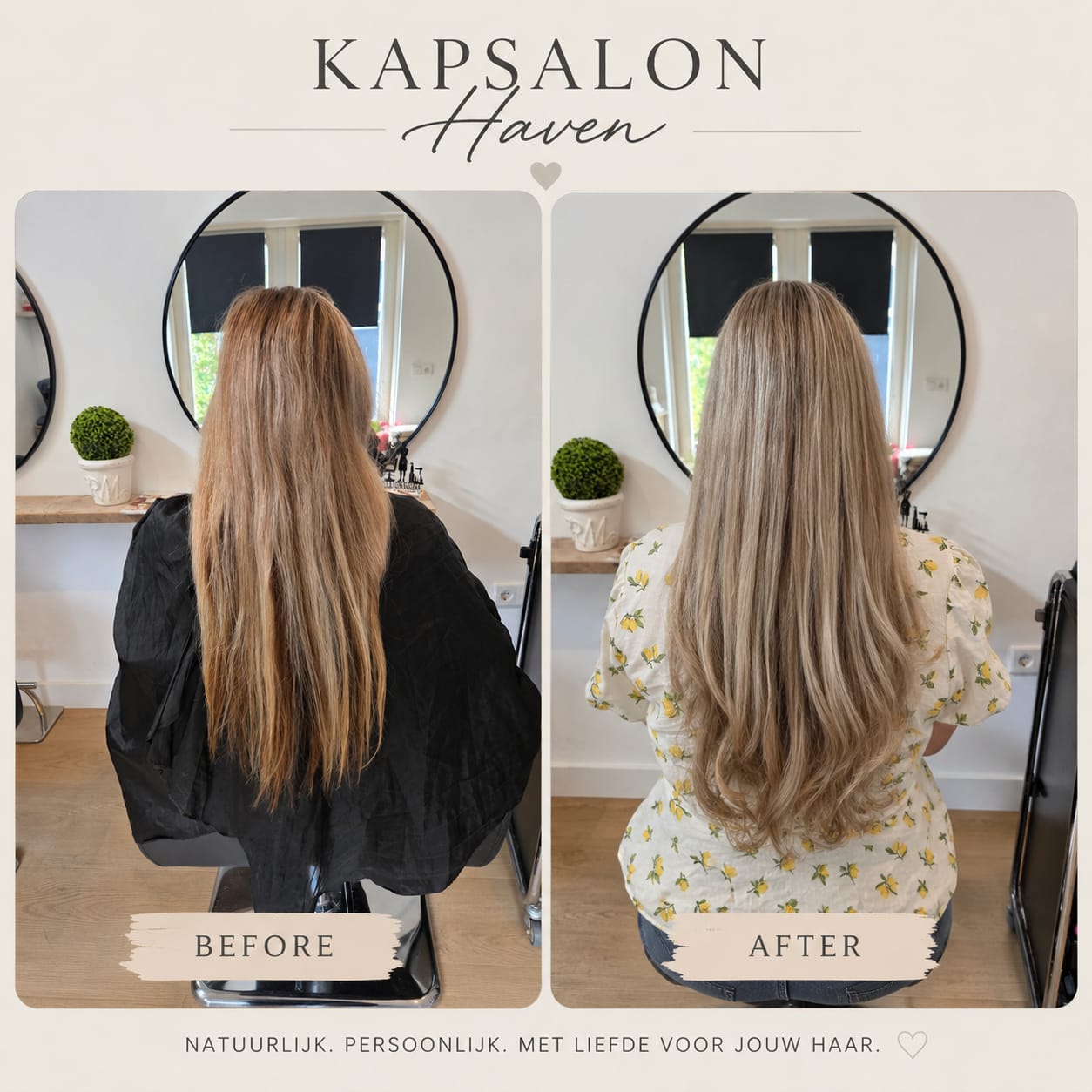 Before en after: lang blond haar met nieuwe coupe